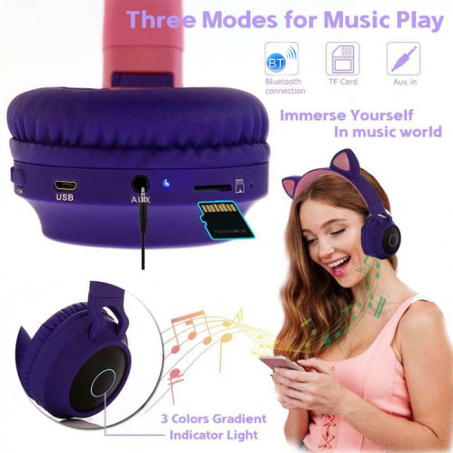 BT028C mignon chat oreille Bluetooth 5.0 casque casque de casque sans fil stéréo sur l'oreille pliable avec micro / carte de radio / carte de radio / tf (bleu) SH501A511-014