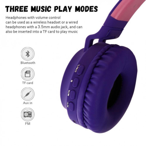 BT028C mignon chat oreille Bluetooth 5.0 casque casque stéréo sur l'oreille pliable casque sans fil stéréo sur l'oreille avec micro / LED Light / FM Radio / TF Carte (rose) SH501B539-014