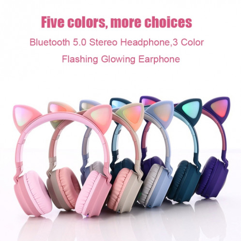 BT028C mignon chat oreille Bluetooth 5.0 casque casque de casque sans fil stéréo sur l'oreille sur l'oreille avec micro / LED / carte radio / carte de radio / tf (violet) SH501E589-014