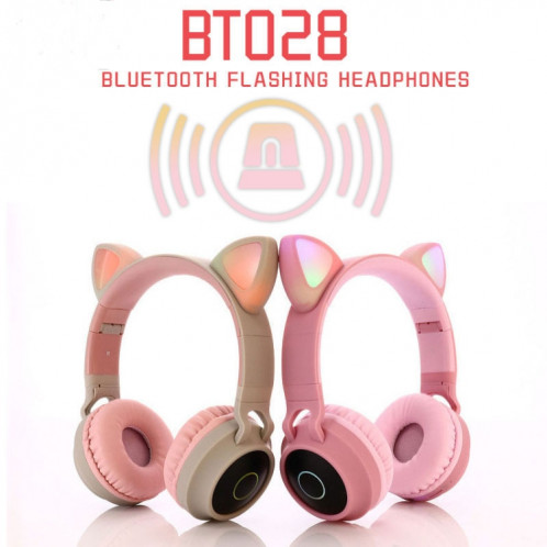 BT028C mignon chat oreille Bluetooth 5.0 casque casque de casque sans fil stéréo sur l'oreille sur l'oreille avec micro / LED / carte radio / carte de radio / tf (violet) SH501E589-014