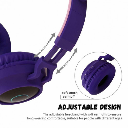 BT028C mignon chat oreille Bluetooth 5.0 casque casque de casque sans fil stéréo sur l'oreille sur l'oreille avec micro / LED / carte radio / carte de radio / tf (violet) SH501E589-014