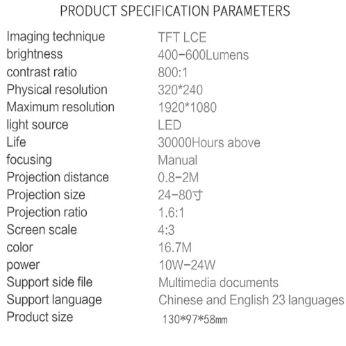 S361 Mini projecteur portable 80 lumens 320 x 240 pixels, prise en charge 1080P, prise américaine (blanc) SH401A1800-011