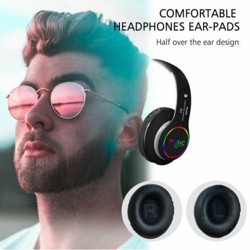 VJ033 Mise à niveau multifonction Bluetooth 5.0 Casque stéréo Microphone LED sans fil Casque radio FM (rouge) SH701D1070-014