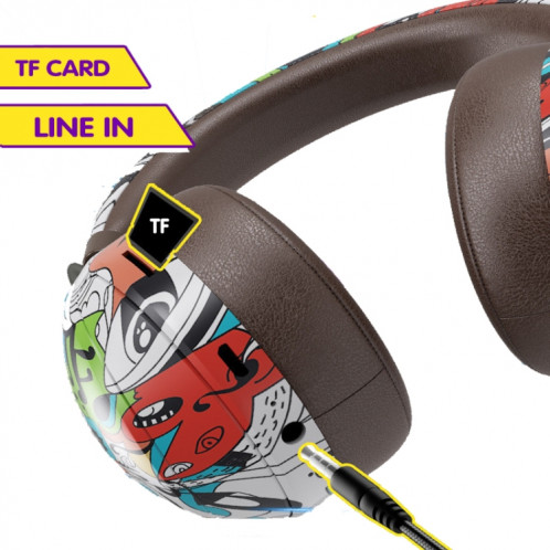 VJ086 Casque Graffiti Casque Bluetooth Sports sans fil Casque d'impression couleur à transfert d'eau, Support TF, FM (couleur éblouissante) SH801A684-016