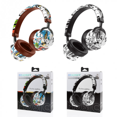 VJ086 Casque Graffiti Casque Bluetooth Sports sans fil Casque d'impression couleur à transfert d'eau, Support TF, FM (couleur éblouissante) SH801A684-016