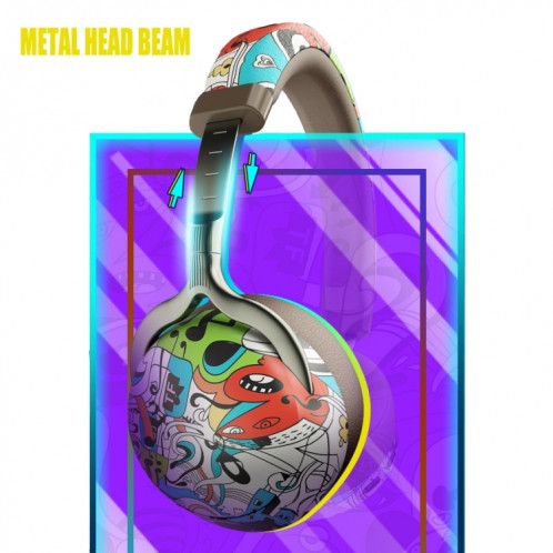 VJ086 Casque Graffiti Casque Bluetooth Sports sans fil Casque d'impression couleur à transfert d'eau, Support TF, FM (couleur éblouissante) SH801A684-016