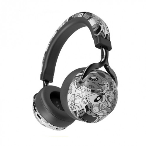 VJ086 Graffiti Headset Casque Bluetooth Sports sans fil Casque d'impression couleur à transfert d'eau, Support TF, FM (Noir + Blanc) SH801B463-016