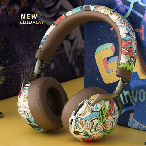 VJ086 Graffiti Headset Casque Bluetooth Sports sans fil Casque d'impression couleur à transfert d'eau, Support TF, FM (Noir + Blanc) SH801B463-016
