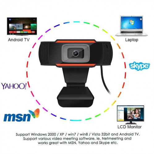 HXSJ A870 Webcam HD 480P Caméra PC pour Skype pour Android TV Caméra d'ordinateur rotative USB Web Cam SH9259941-012