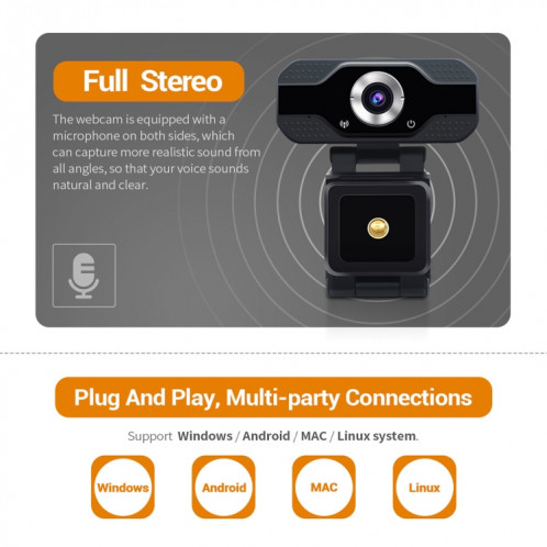 Webcam HD 1080P Microphone intégré Caméra Web intelligente Caméra de beauté en streaming USB pour ordinateur Android TV SH93251198-015