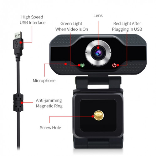 Webcam HD 1080P Microphone intégré Caméra Web intelligente Caméra de beauté en streaming USB pour ordinateur Android TV SH93251198-015