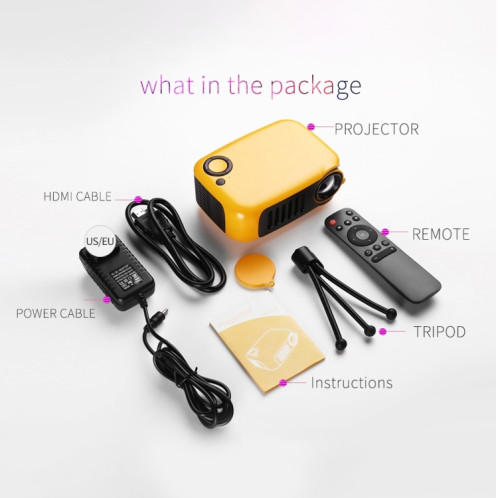 A2000 Portable Projecteur 800 Lumen LCD Home Theatre Video Projecteur, support 1080p, US Plug (Orange) SH901B220-012