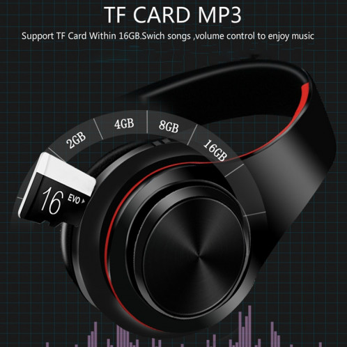 Casque Bluetooth sans fil B7 Casque pliable Écouteurs réglables avec microphone (noir rouge) SH901B516-08