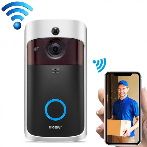 Eken V5 Smart Phone Call Visual Enregistrement Vidéo Soignée Vision de la nuit WiFi WiFi Sécurité WiFi Sécurité Home Moniteur Interphone porte de porte, standard (noir) SH701B150-011