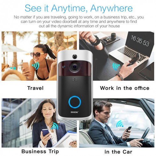 Eken V5 Smart Phone Call Visual Enregistrement Vidéo Soignée Vision de la nuit WiFi WiFi Sécurité WiFi Sécurité Home Moniteur Interphone porte de porte, standard (noir) SH701B150-011