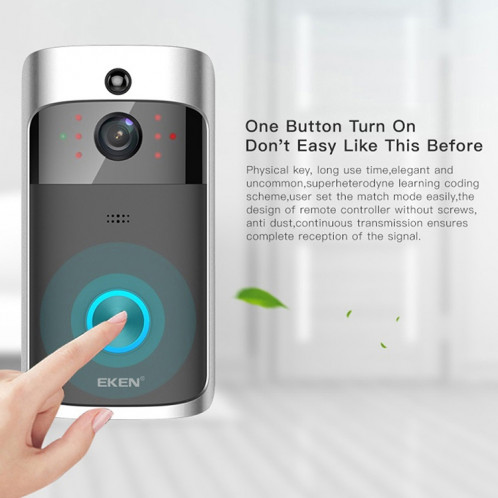 Eken V5 Smart Phone Call Visual Enregistrement Vidéo Soignée Vision de la nuit WiFi WiFi Sécurité WiFi Sécurité Home Moniteur Interphone porte de porte, standard (noir) SH701B150-011