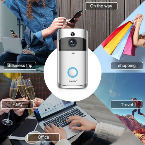 Eken v5 Smart Phone Smart Phone Call Enregistrement Visual Soignée Vidéo Vision Nuit Vision WiFi WiFi Sécurité Sécurité Home Moniteur Interphone Porte de porte, Standard (Argent) SH4701130-011