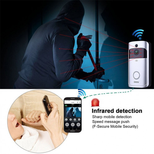 Eken v5 Smart Phone Smart Phone Call Enregistrement Visual Soignée Vidéo Vision Nuit Vision WiFi WiFi Sécurité Sécurité Home Moniteur Interphone Porte de porte, Standard (Argent) SH4701130-011