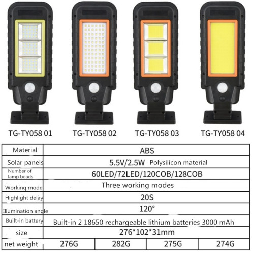 72 LED Lampe solaire à induction de corps de lampe murale LED éclairage extérieur étanche Lampadaire (bord orange) SH302A68-09