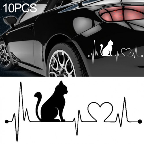 10 PCS Cat Heartbeat Lifeline Shape Vinyle Decal Créatif Autocollants De Voiture Accessoires De Style De Camion De Voiture, Taille: 26.5x12cm (Noir) SH82011998-03