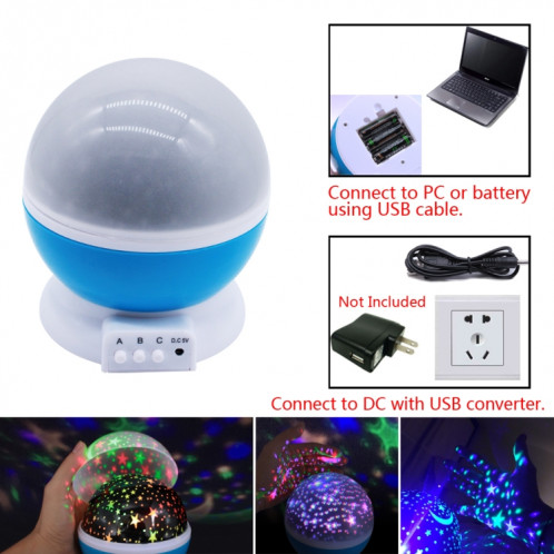 Stars Starry Sky LED Batterie USB Night Light Projecteur Luminaria Moon Nouveauté Table de nuit Lampe pour enfants (Bleu) SH701A555-06