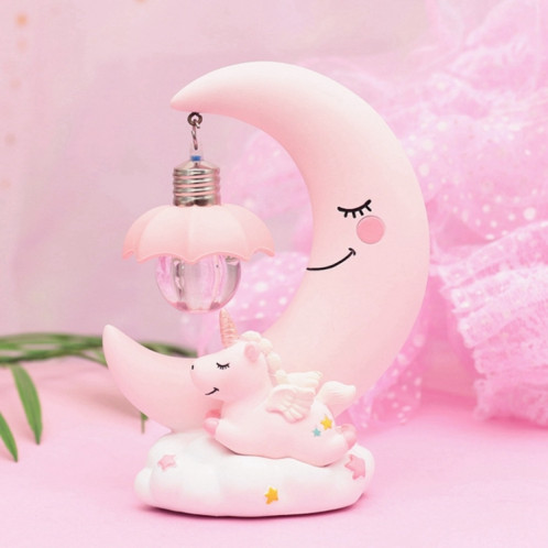 Lune résine dessin animé romantique chambre décor lampe de nuit bébé enfants cadeau de Noël d'anniversaire (rose) SH701B608-06