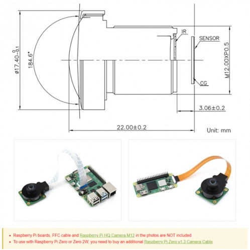 Waveshare WS1842714 pour objectif haute résolution Raspberry Pi M12, 14MP, longueur focale 2,72 mm, 23964 SW378739-04