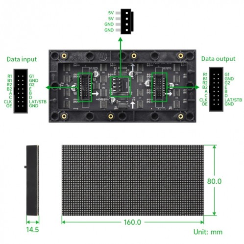 Panneau matriciel LED couleur RVB Waveshare, pas de 2,5 mm, 64 x 32 pixels, luminosité réglable, 23707 SW06381285-06