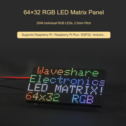 Panneau matriciel LED couleur RVB Waveshare, pas de 2,5 mm, 64 x 32 pixels, luminosité réglable, 23707 SW06381285-06