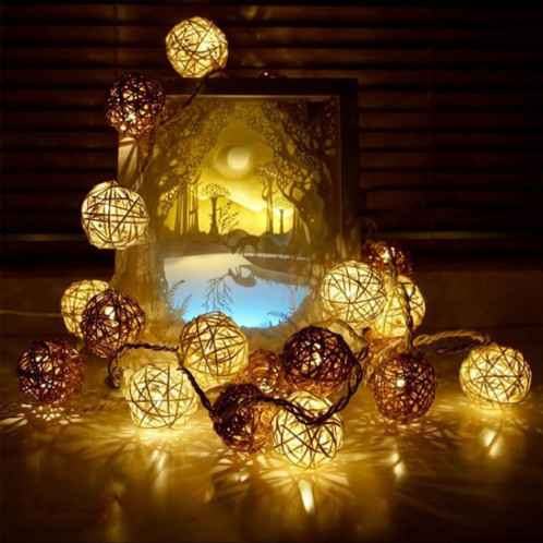 2.2m 20 LED boîte à piles boule de rotin alimenté lampe de décoration de mariage de Noël (blanc chaud) SH901A1026-08