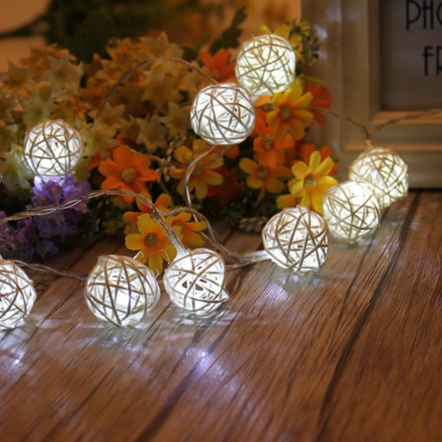 2.2m 20 LED boîte à piles boule de rotin alimenté lampe de décoration de mariage de Noël (blanc chaud) SH901A1026-08