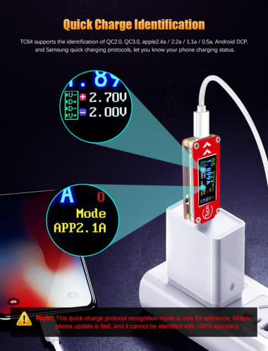 TC64 couleur Ccreen PD charge rapide de détection de type C Tension compteur Testeur de courant SH54481073-016