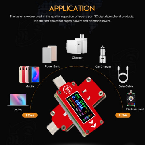 TC64 couleur Ccreen PD charge rapide de détection de type C Tension compteur Testeur de courant SH54481073-016