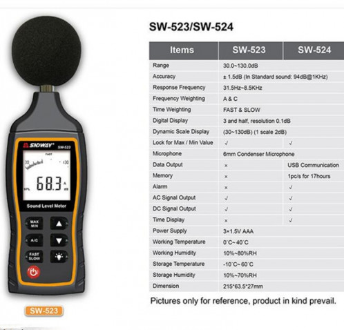 Compteur de décibels de bruit de haute précision SNDWAY, modèle: SW523 SS06011110-09