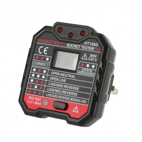 Testeurs de prise HT106 Détecteur de test de tension Ligne de terre Ligne neutre Électroscope de fuite de ligne en direct () SH701B1505-09