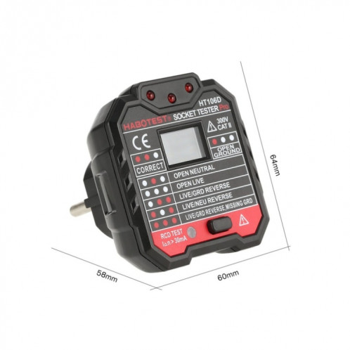 Testeurs de prise HT106 Détecteur de test de tension Ligne de terre Ligne neutre Électroscope de fuite de ligne en direct () SH701B1505-09