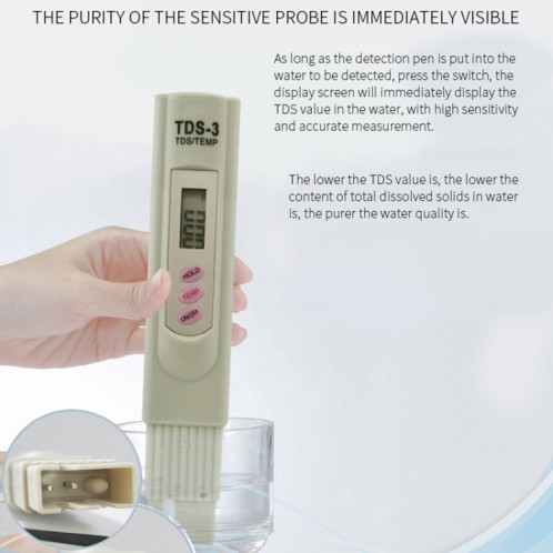 Testeur de compteur numérique TDS filtre Qualité de l'eau Testeur de pureté de la pureté de l'eau potable Outil de test d'eau SH175318-08