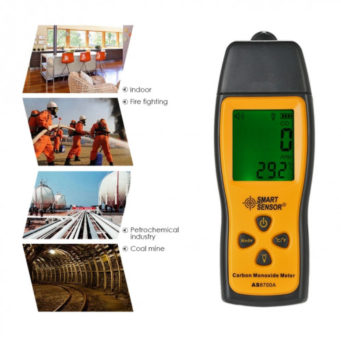 Smart Capteur AS8700A Moyenne de monoxyde de carbone Haute Precision Digital CO Detector Detector Analyseur, alarme de lumière sonore, plage: 0-1000pm SB86821210-06
