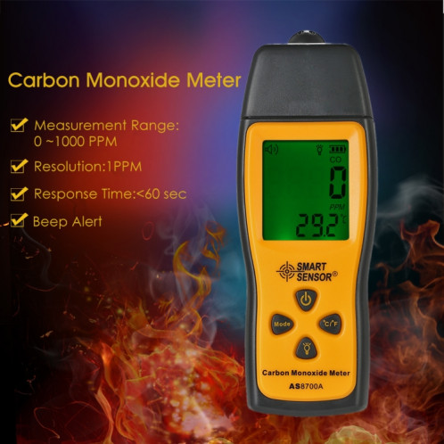 Smart Capteur AS8700A Moyenne de monoxyde de carbone Haute Precision Digital CO Detector Detector Analyseur, alarme de lumière sonore, plage: 0-1000pm SB86821210-06