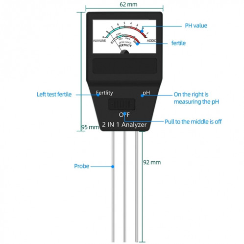 Outils de jardinage d'instruments de testeur de fertilité de pH mètre 2 en 1 avec 3 sondes SH8704867-07