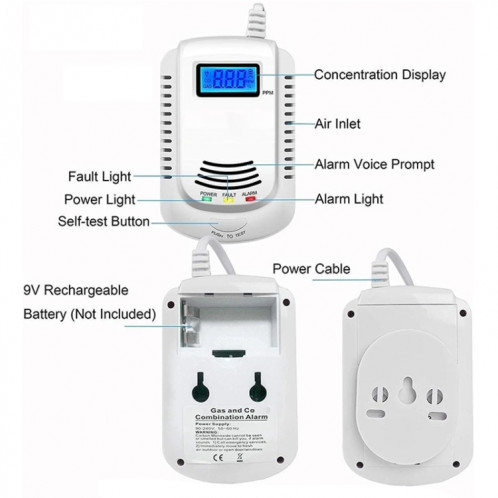 COALGAS Gaz Natural Methane Propane Detector Detector Testeur Mesureur Outil de sécurité à domicile, Plug EU SH18041672-07