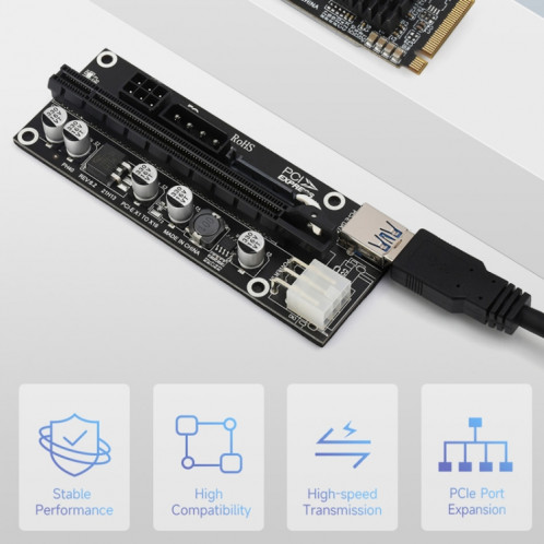 Extension Waveshare PCIe X1 vers PCIe X16, utilisation avec une extension M.2 vers PCIe 4 canaux, 24003 SW6674405-09