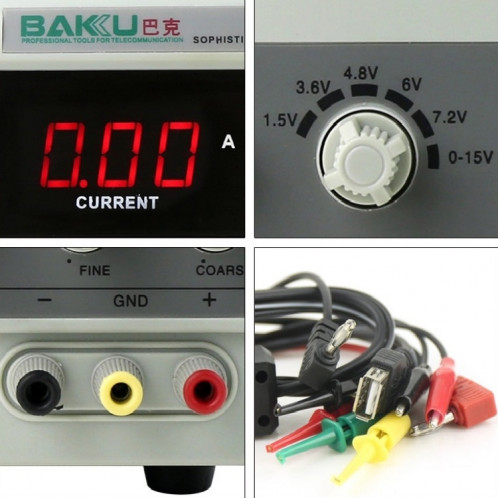 BAKU BK-1502DD DC alimentation régulée DC ampèremètre ordinateur portable réparation de téléphone portable affichage numérique, spécification: prise 220V EU SB07011122-05