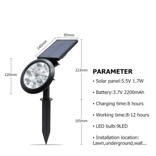 Lumières de jardin à énergie solaire 9 LED jardin extérieur réglable IP65 lumière étanche (blanc chaud + lumière blanche) SH901B1054-08