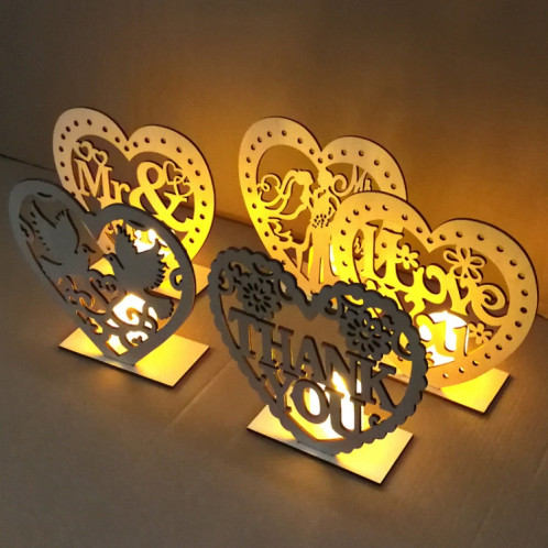 2 PCS Creative Coeur En Forme De Décoration En Bois Signe En Bois Romantique LED Bougie Lumière (JM01456) SH701E637-08