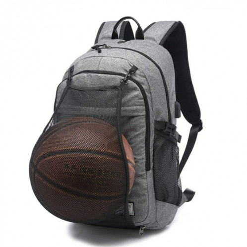 Sac de basket-ball étudiant multifonction hommes randonnée en plein air sac de sport de remise en forme, avec port de chargement USB externe (gris) SH901A993-07