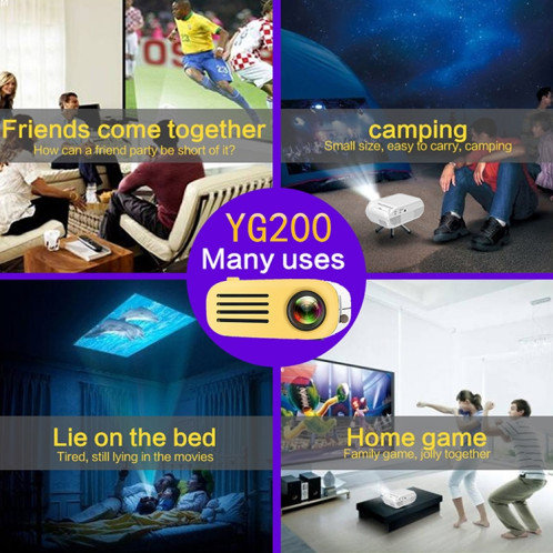 YG200 Mini projecteur de poche LED portable AV SD HDMI vidéo jeu de cinéma projecteur vidéo de cinéma maison, prise américaine (jaune et blanc) SH2139136-017
