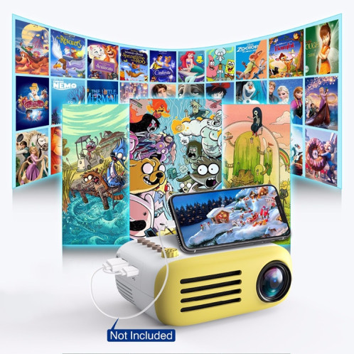 YG200 Mini projecteur de poche LED portable AV SD HDMI vidéo jeu de cinéma projecteur vidéo de cinéma maison, prise américaine (jaune et blanc) SH2139136-017