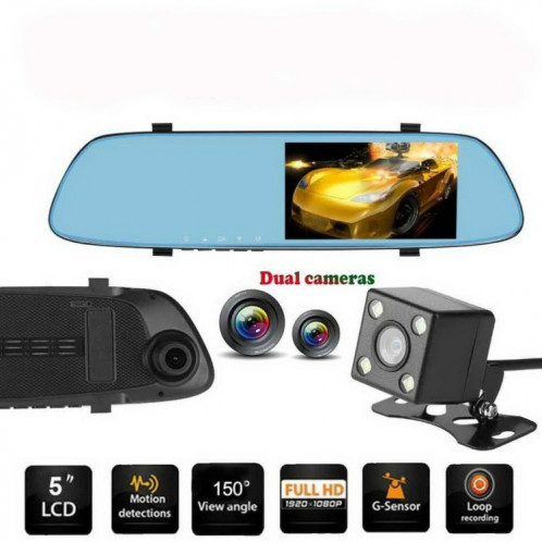 Anytek T22 caméra de voiture 5 pouces IPS écran tactile double lentille FHD 1080P voiture DVR caméra SA7455537-07