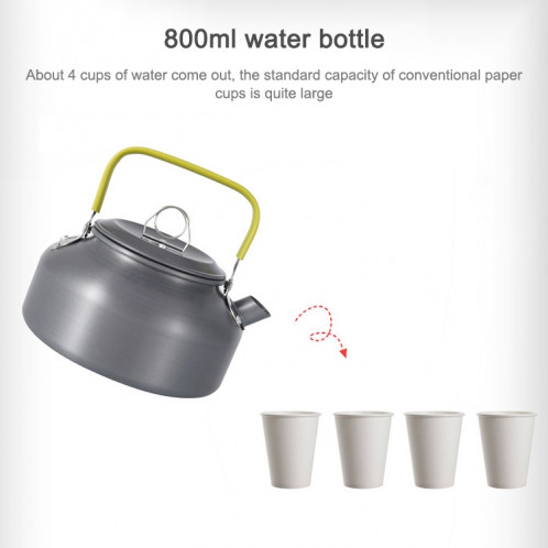 Pot de café en aluminium de bouilloire de théière de pique-nique extérieur portatif de 0.8L d'alpinisme, capacité: 0.8L SH7801371-09